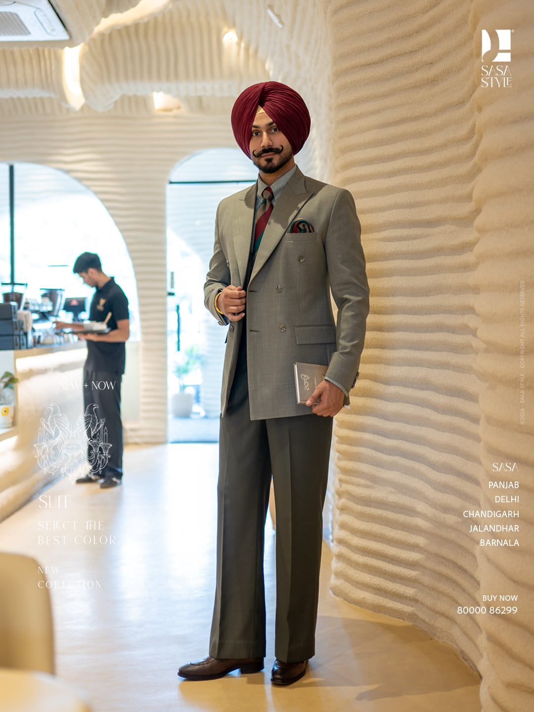 Stone Grey Double-Breasted Tailored Suit
