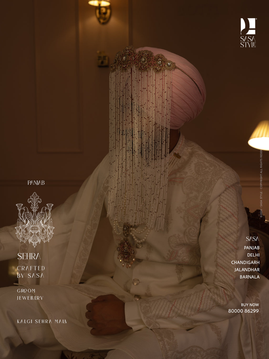 Ivory Beaded Sehra with Dusty Rose Detailing