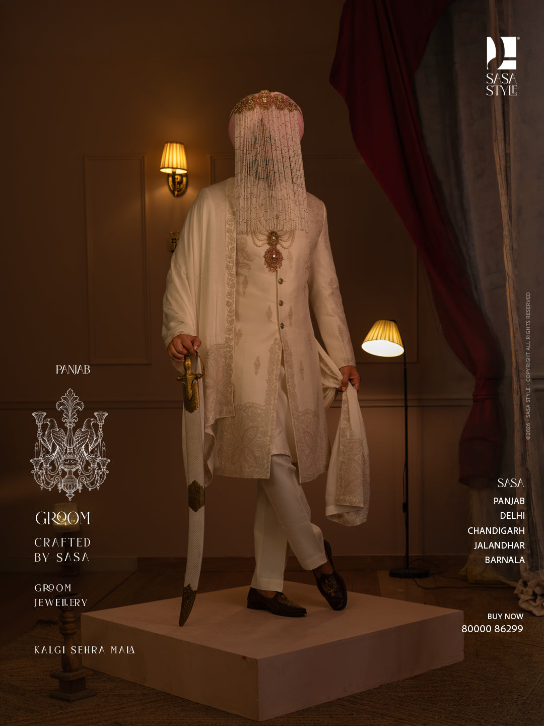 Ivory Beaded Sehra with Dusty Rose Detailing
