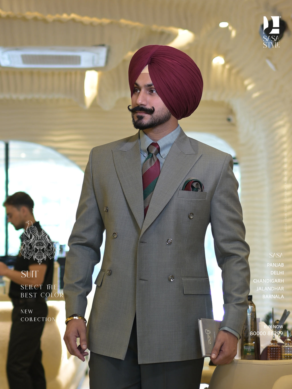 Stone Grey Double-Breasted Tailored Suit