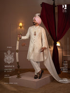 Pearl White Sherwani with Dusty Rose Embroidery