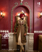 Majestic Mehndi Green and Maroon Sherwani for Sikh Wedding
