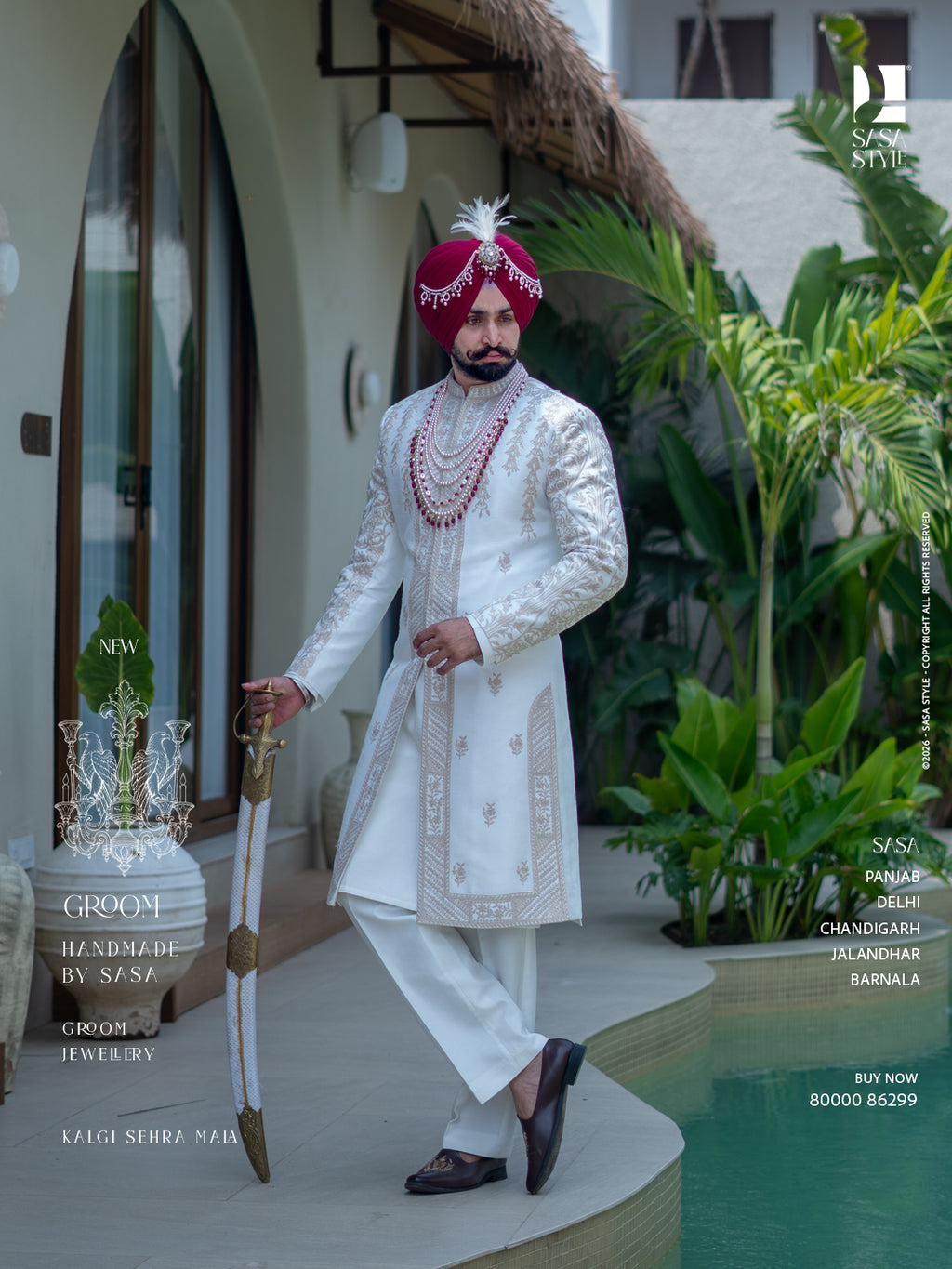Pearl White Tonal Embroidered Sherwani