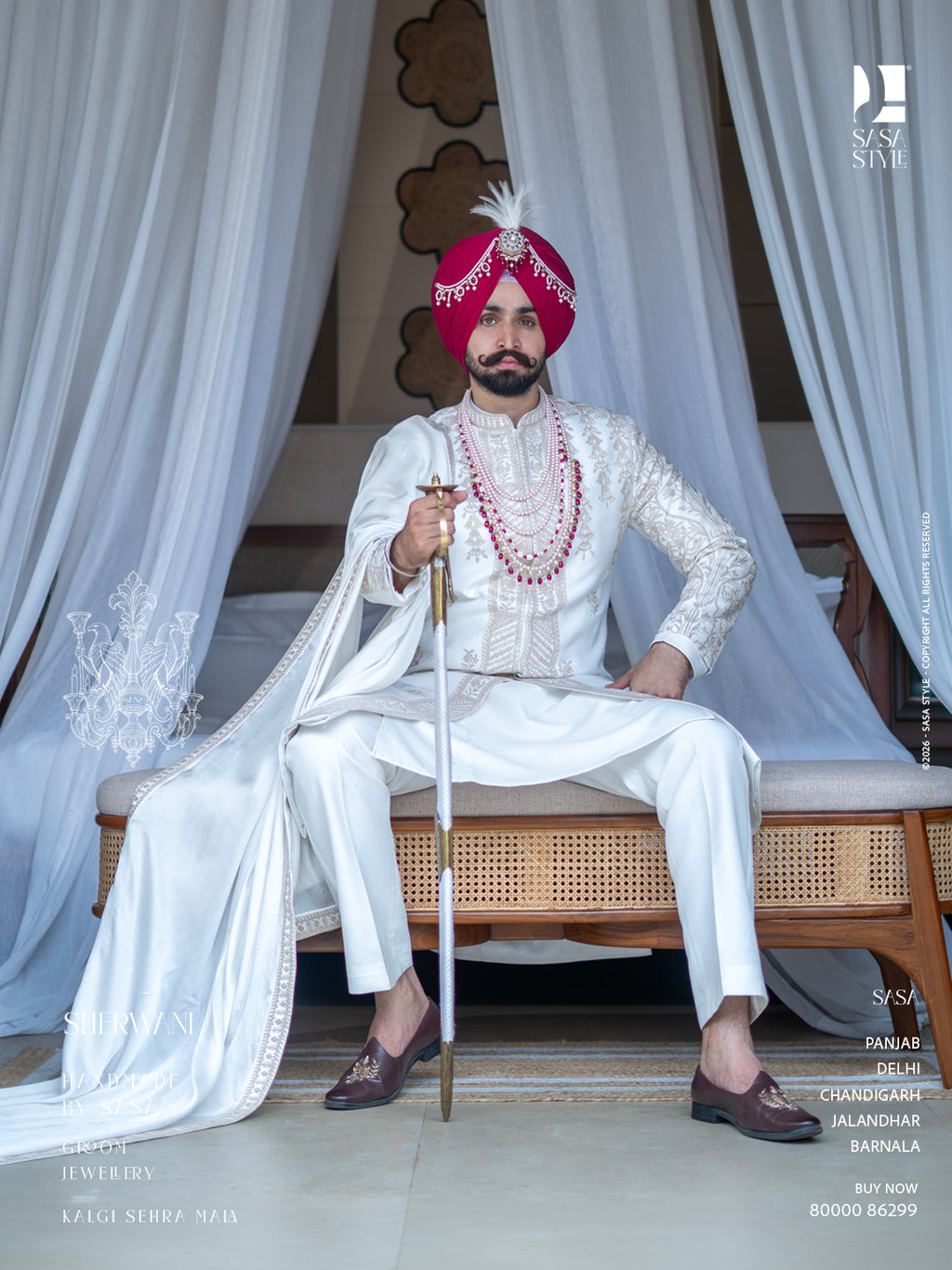 Pearl White Tonal Embroidered Sherwani
