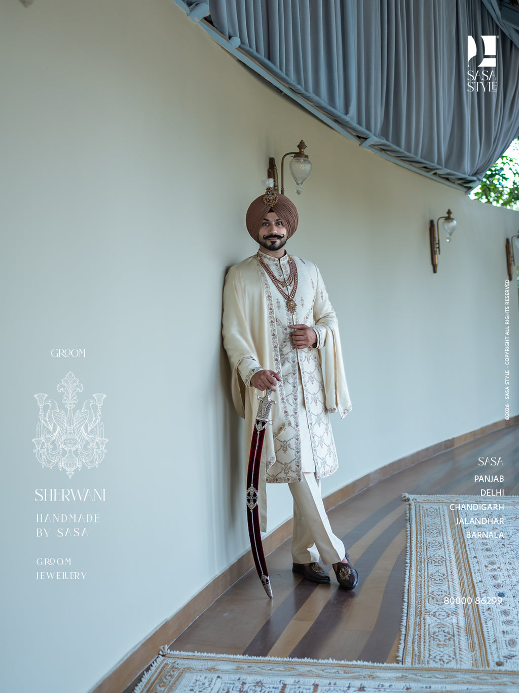 Ivory Handcrafted Sherwani with Regal Embroidery for the Modern Groom
