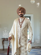 Ivory Handcrafted Sherwani with Regal Embroidery for the Modern Groom