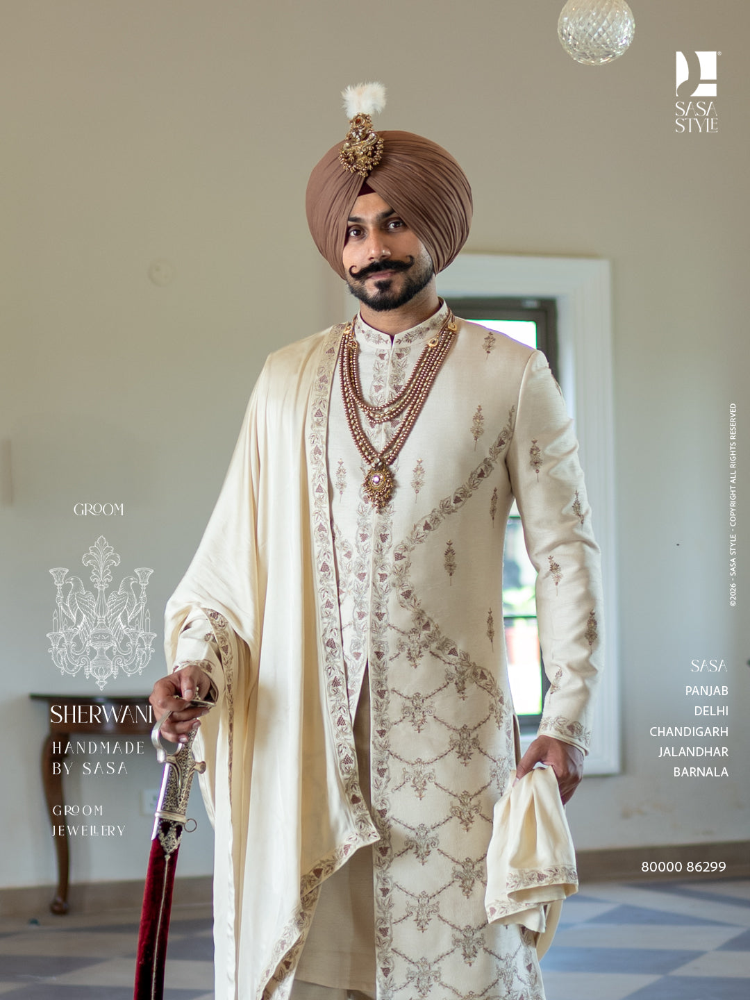 Ivory Handcrafted Sherwani with Regal Embroidery for the Modern Groom