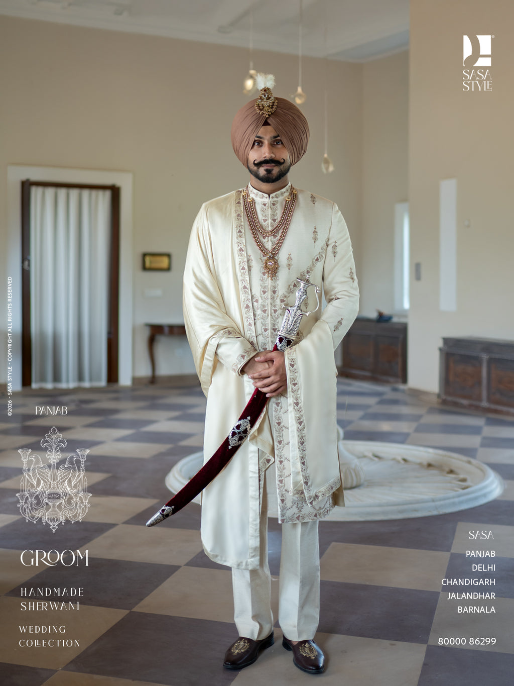 Ivory Handcrafted Sherwani with Regal Embroidery for the Modern Groom