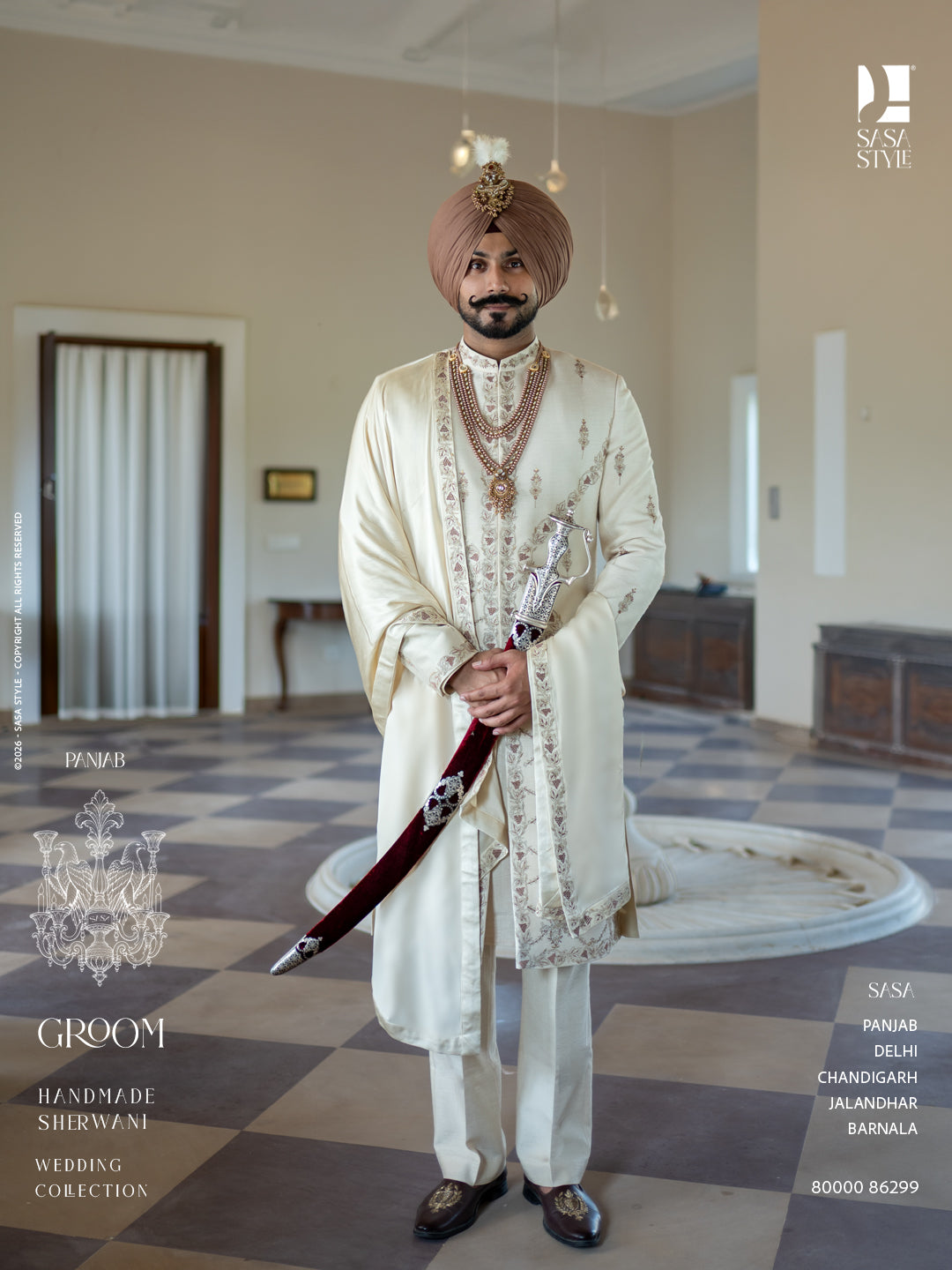 Ivory Handcrafted Sherwani with Regal Embroidery for the Modern Groom
