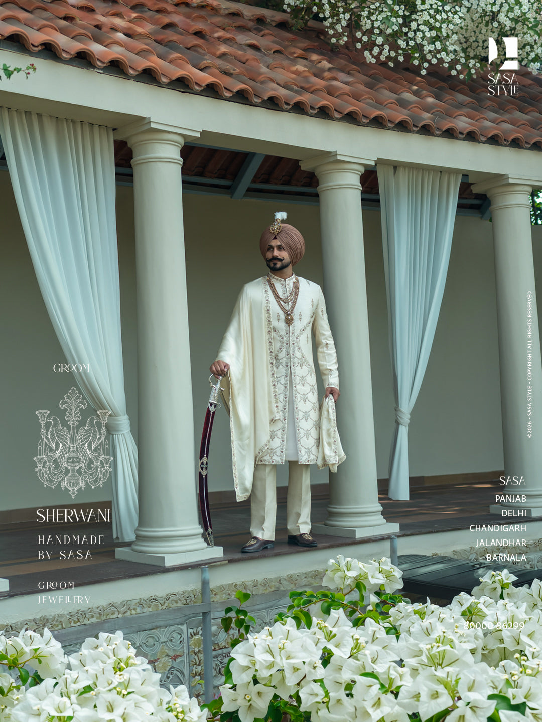Ivory Handcrafted Sherwani with Regal Embroidery for the Modern Groom