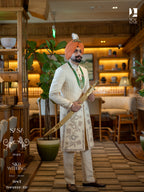Elegant Cream Sherwani with Delicate Badla Work