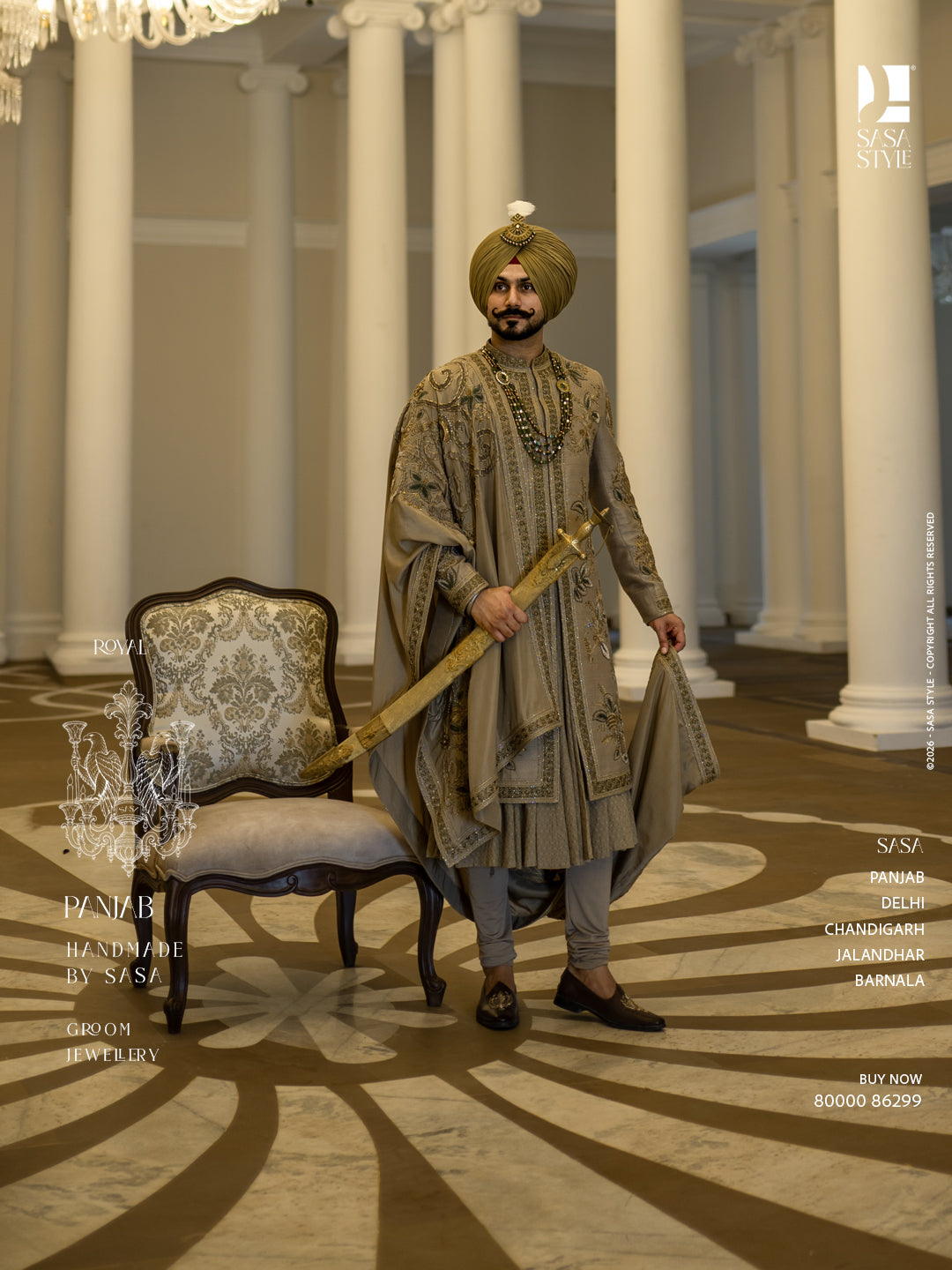 Olive Gold Embroidered Sherwani