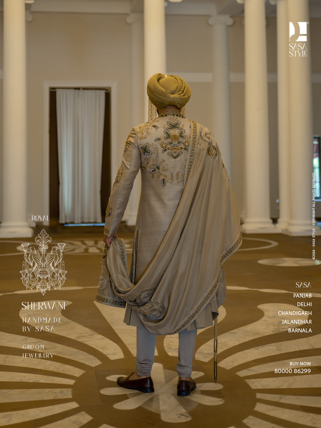 Olive Gold Embroidered Sherwani