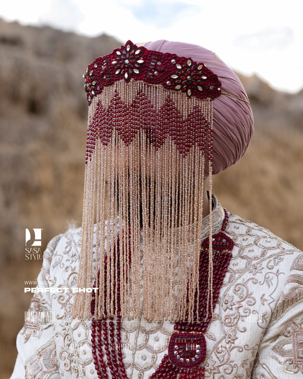 Maharaja Maroon Pearl Sehra