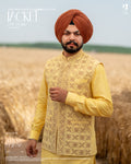 Festive Yellow Embroidered Jacket with Yellow Kurta Pajama