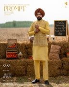 Festive Yellow Embroidered Jacket with Yellow Kurta Pajama