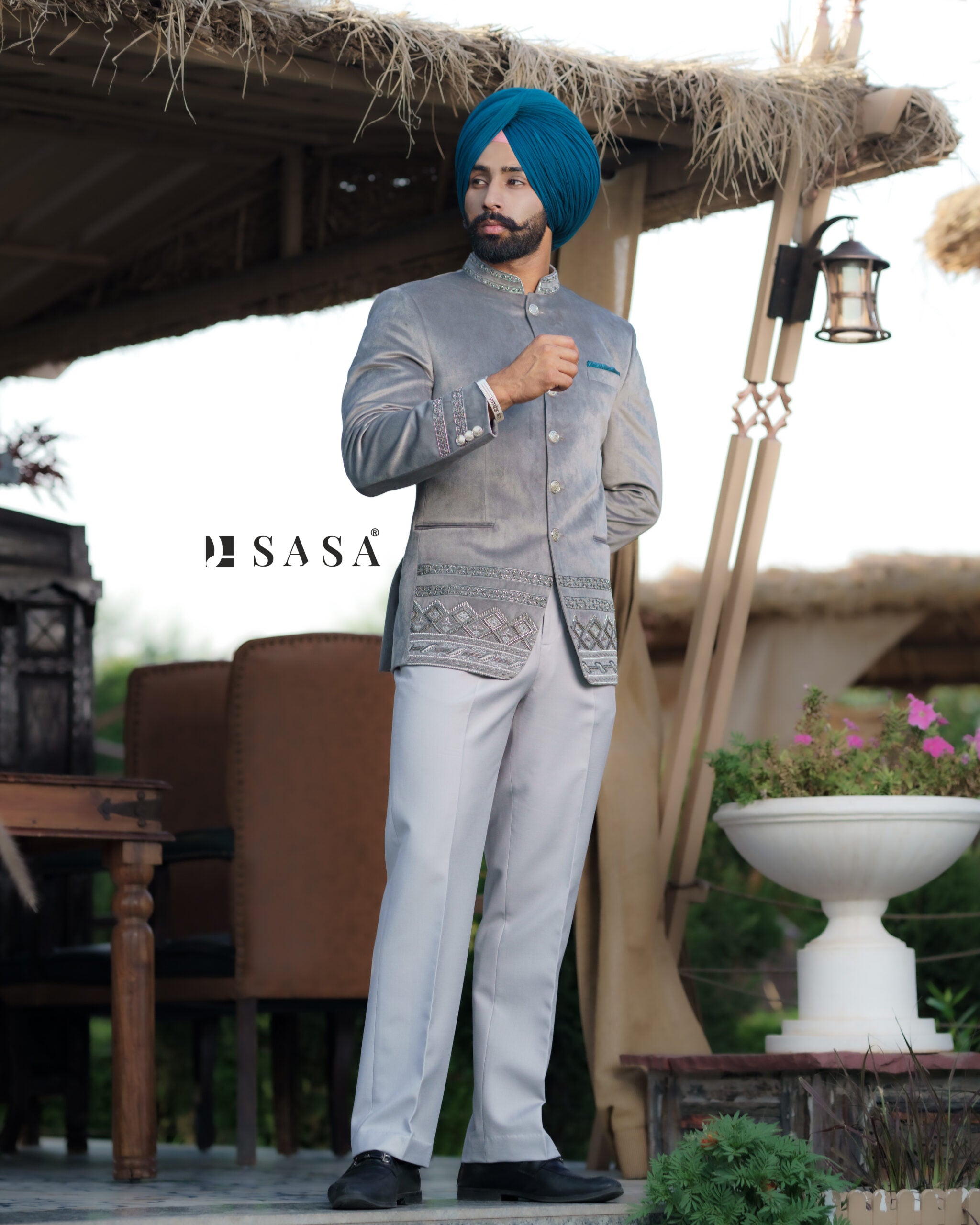Fog Grey 2 Piece Band Gala Coat Pant