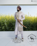 Graceful Light Lavender Sherwani Angrakha with Pajami & Palla