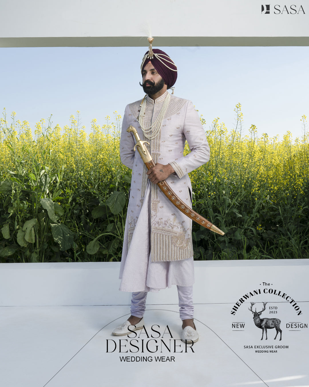 Graceful Light Lavender Sherwani Angrakha with Pajami & Palla