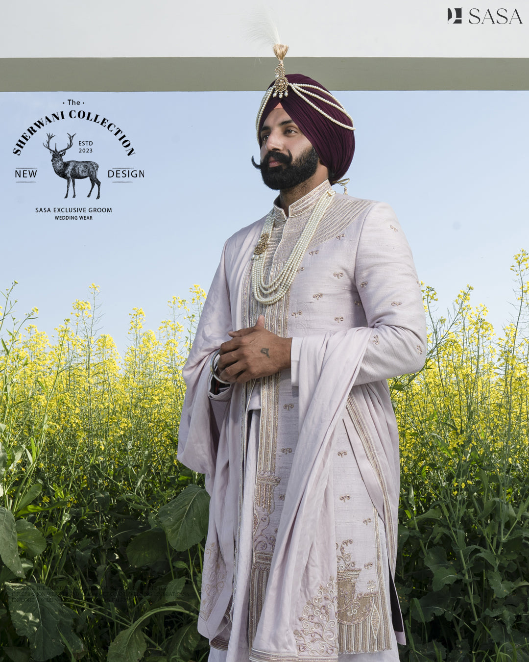 Graceful Light Lavender Sherwani Angrakha with Pajami & Palla