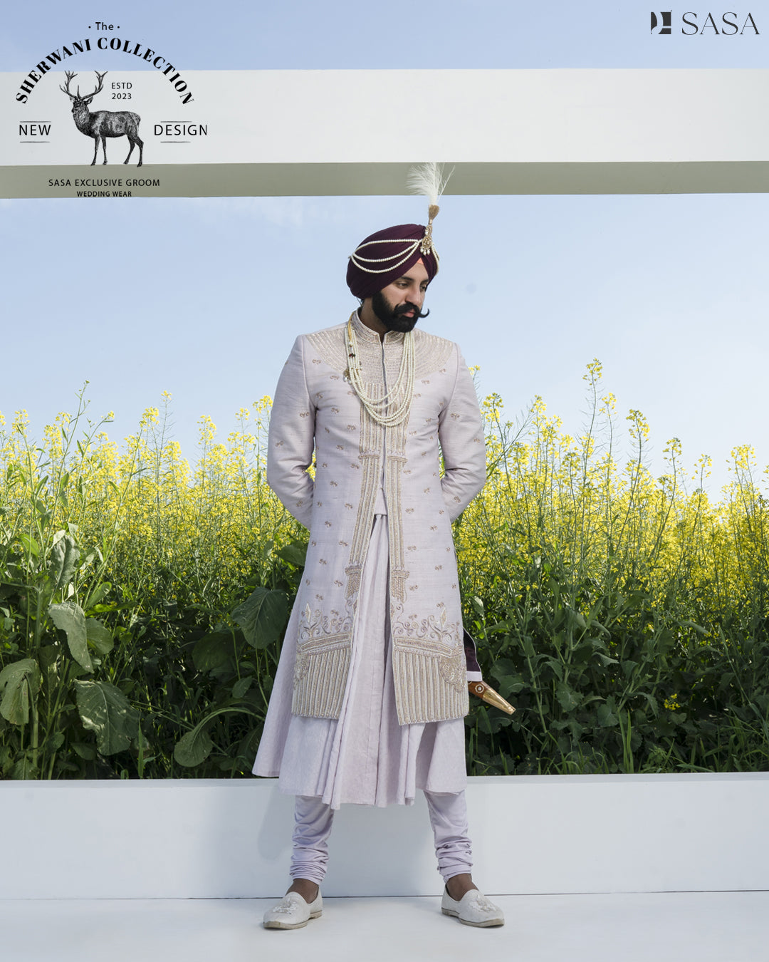 Graceful Light Lavender Sherwani Angrakha with Pajami & Palla