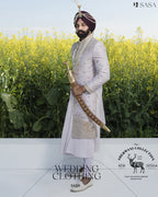 Graceful Light Lavender Sherwani Angrakha with Pajami & Palla