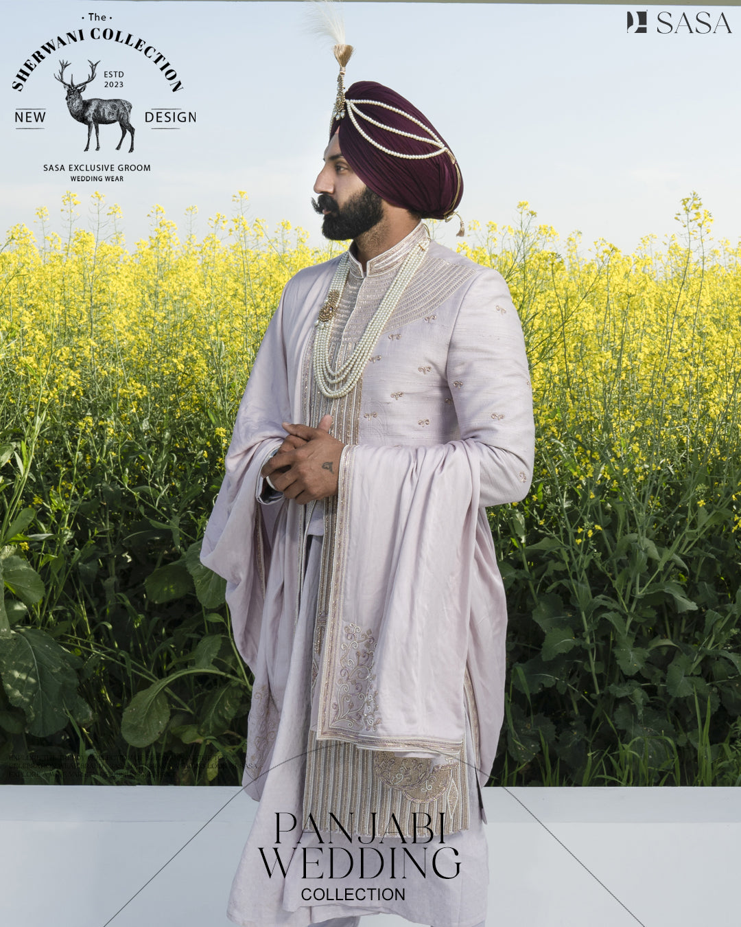Graceful Light Lavender Sherwani Angrakha with Pajami & Palla