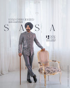 Gray 2 Piece Band Gala Coat Pant