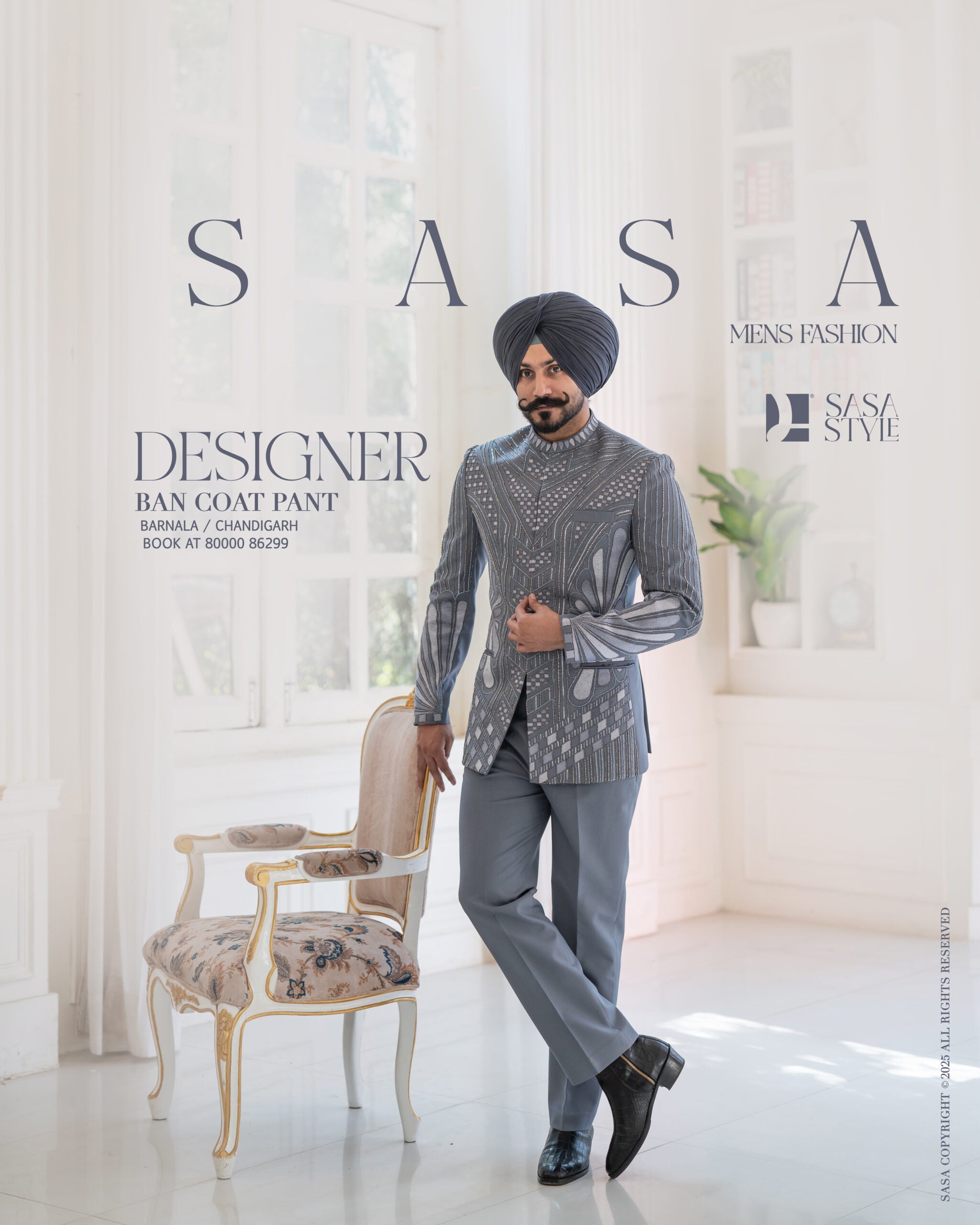 Gray 2 Piece Band Gala Coat Pant