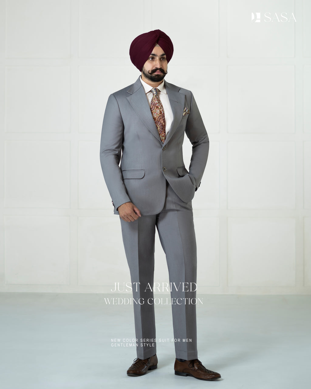 Sophisticated Silver Grey Two-Piece Suit with White Stripes