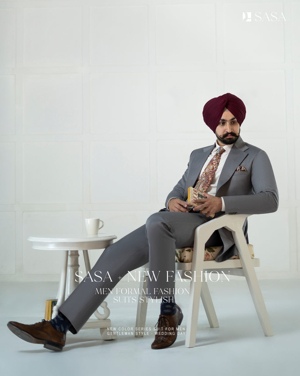 Sophisticated Silver Grey Two-Piece Suit with White Stripes