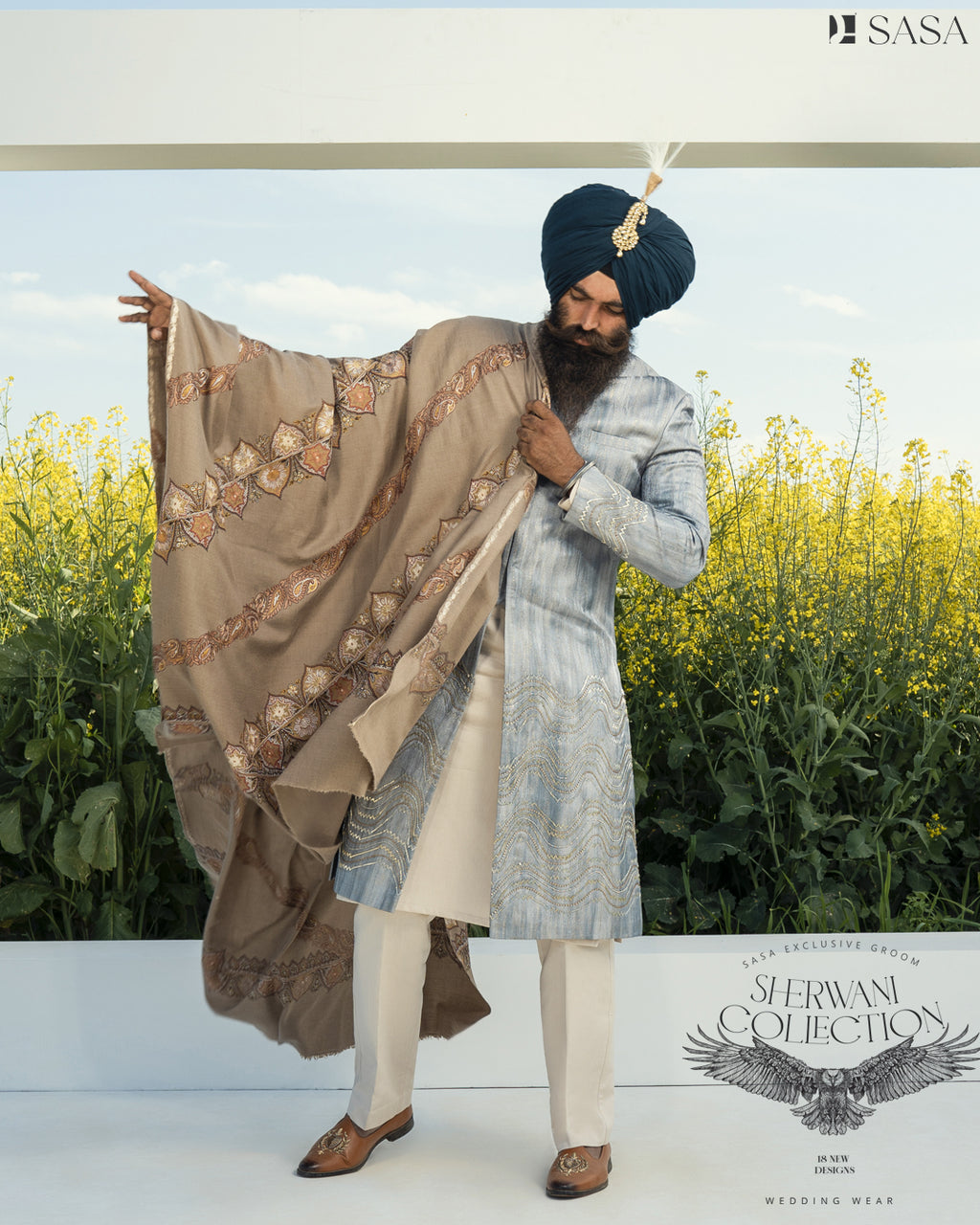 Grey Achkan with Kurta Pajama