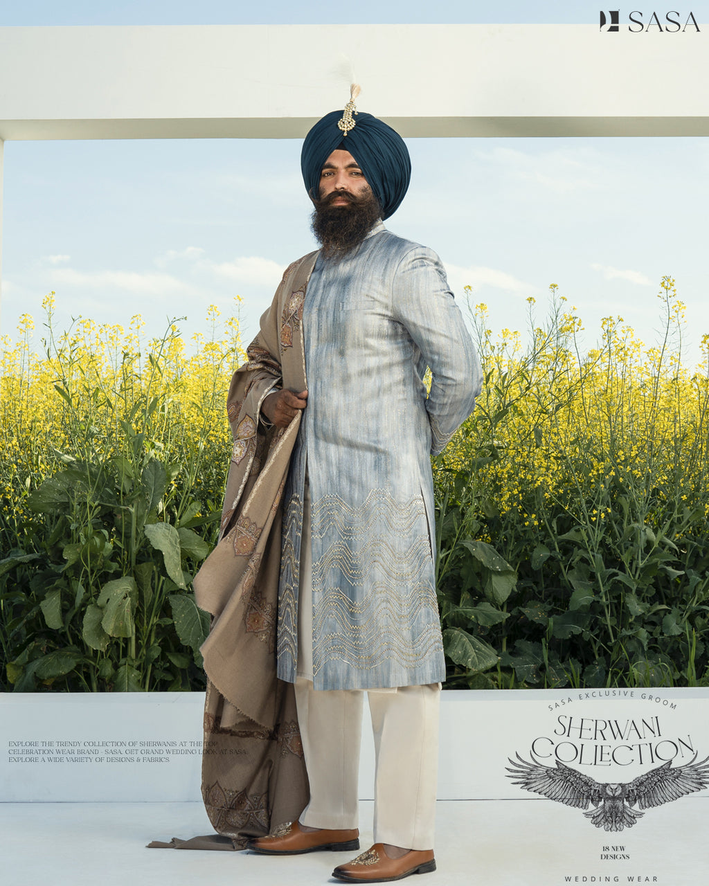Grey Achkan with Kurta Pajama