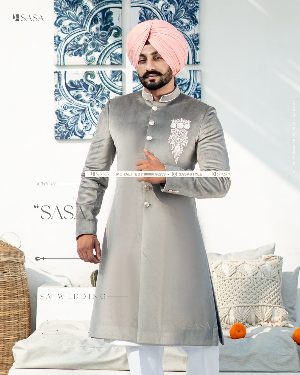 Grey Velvet Achkan with Kurta Pajama – A Modern Take on Tradition