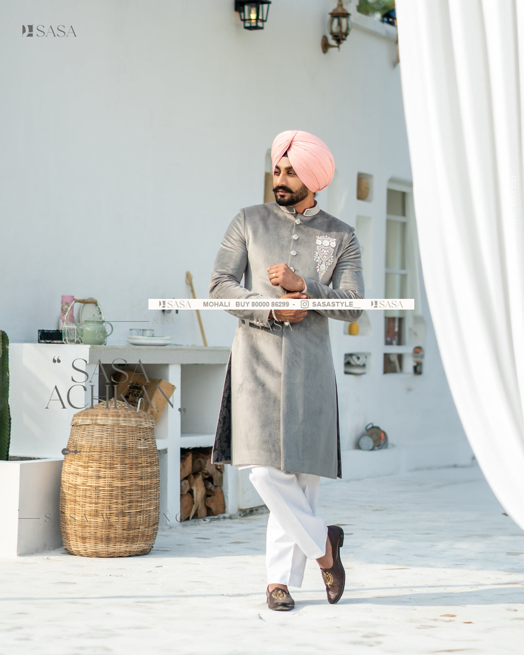 Grey Velvet Achkan with Kurta Pajama – A Modern Take on Tradition
