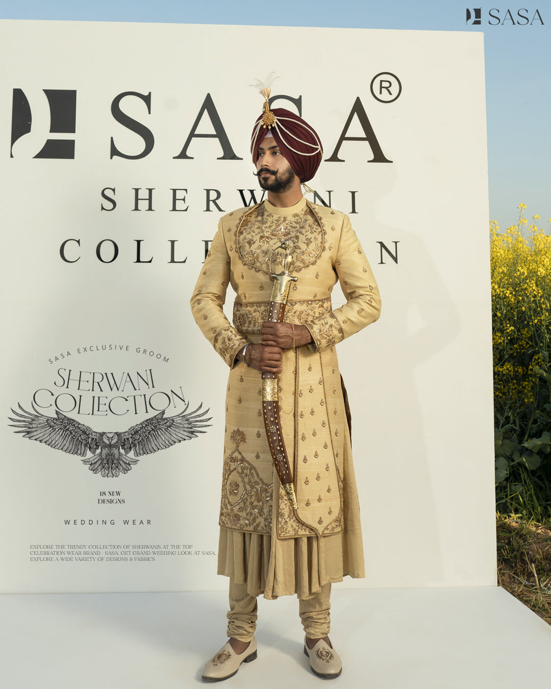 Handcrafted Pale Yellow Sherwani Set