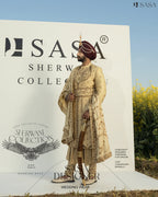 Handcrafted Pale Yellow Sherwani Set