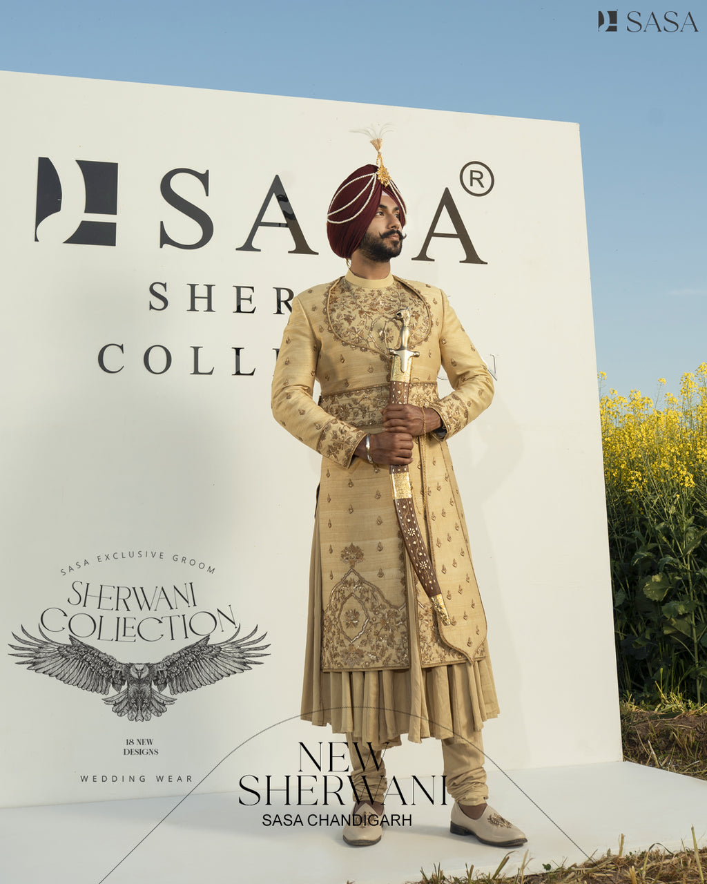 Handcrafted Pale Yellow Sherwani Set
