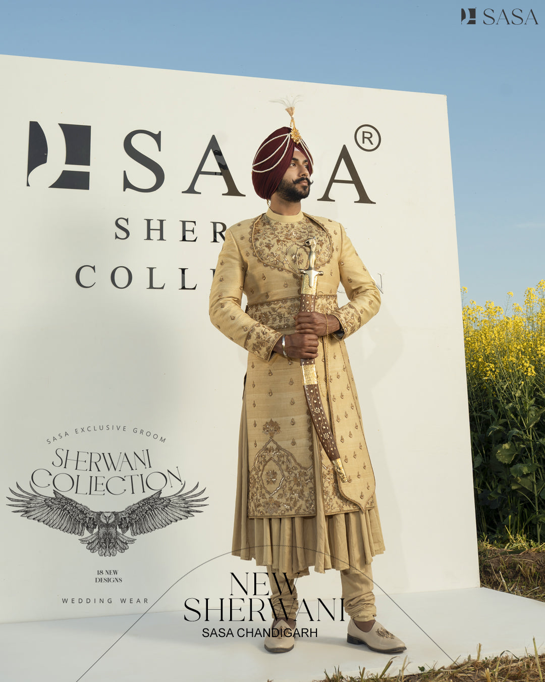 Handcrafted Pale Yellow Sherwani Set