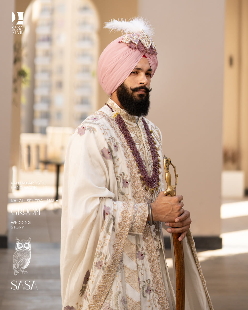 Ivory Brocade Angrakha Sherwani with Antique Gold Hand Embroidery