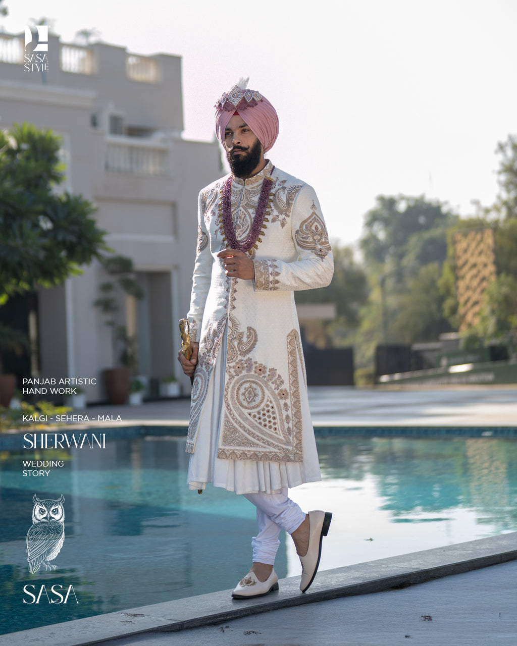 Ivory Brocade Angrakha Sherwani with Antique Gold Hand Embroidery