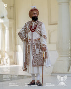 Ivory Sherwani for Grooms Featuring Antique Gold Resham and Zari Hand Embroidery