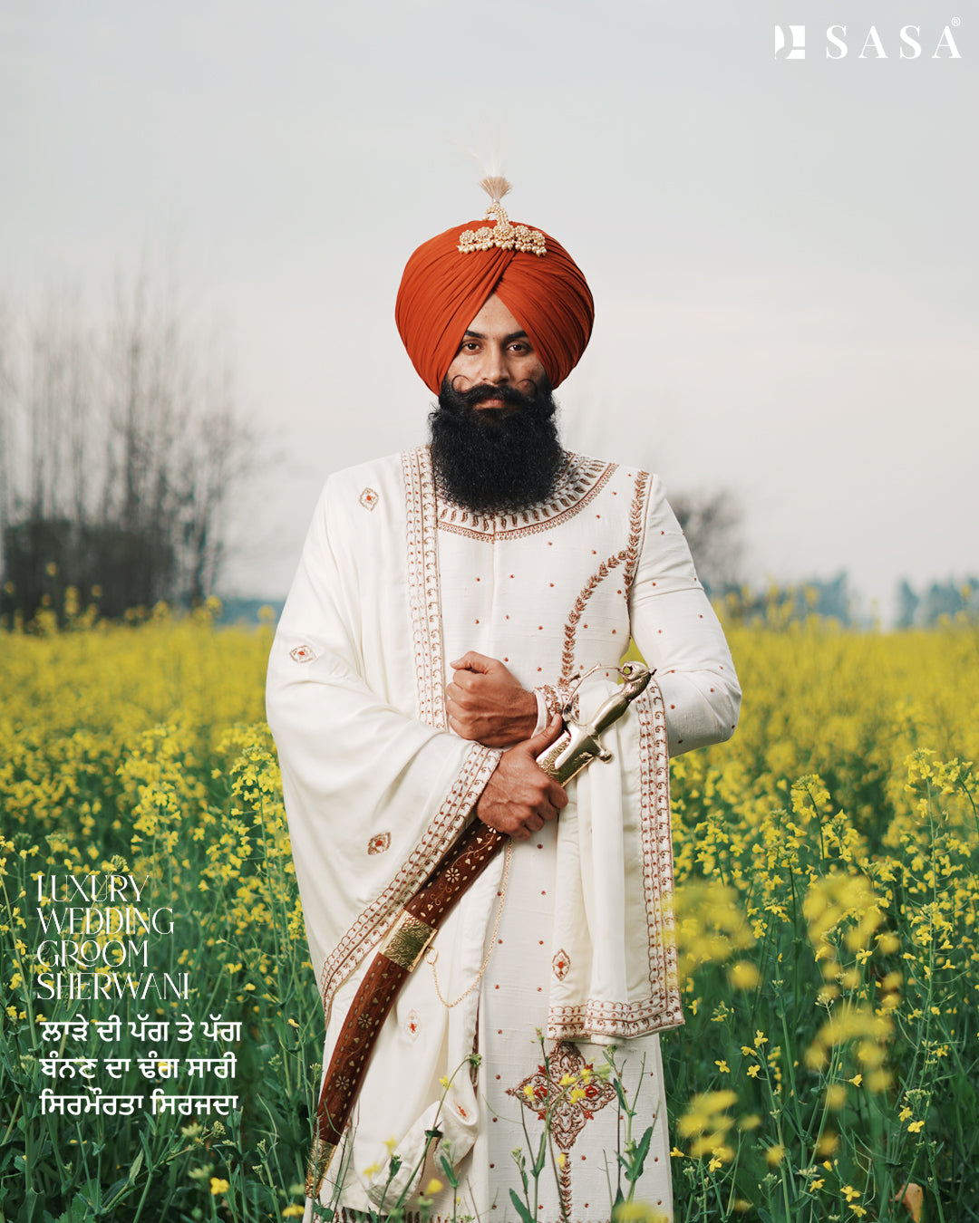 Ivory Sherwani Angrakha Set with Handcrafted Detailing and Palla