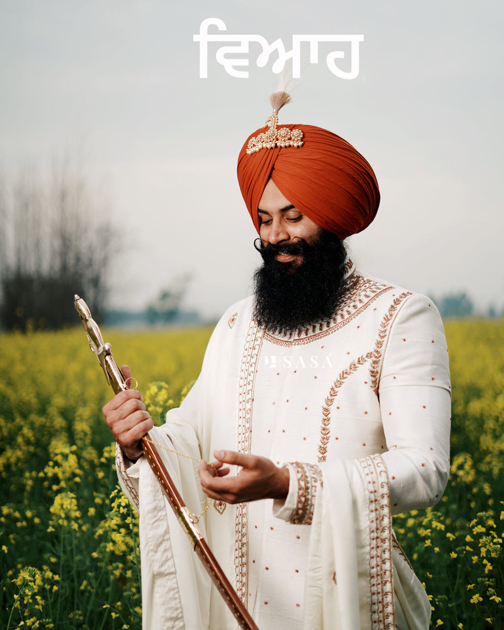 Ivory Sherwani Angrakha Set with Handcrafted Detailing and Palla