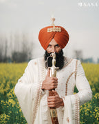 Ivory Sherwani Angrakha Set with Handcrafted Detailing and Palla