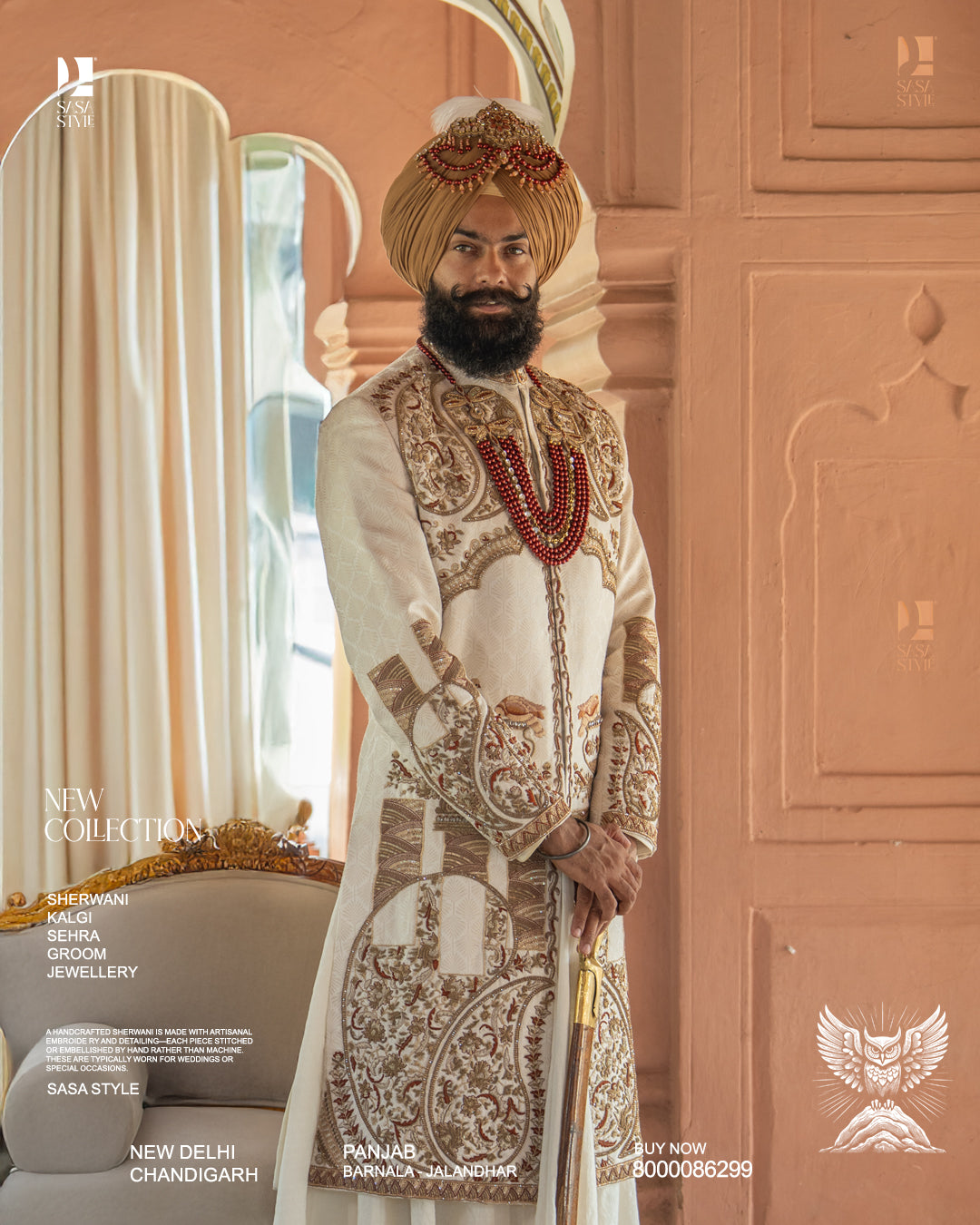 Ivory Sherwani for Grooms Featuring Antique Gold Resham and Zari Hand Embroidery