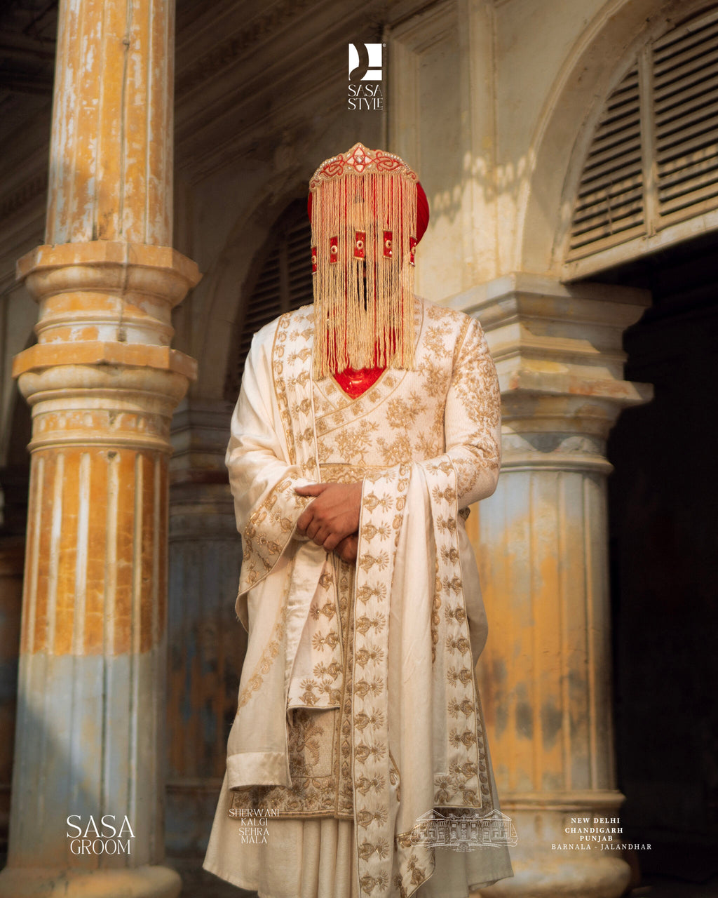 Ivory Sherwani for Wedding with Gold Embroidery Floral Jaal Design