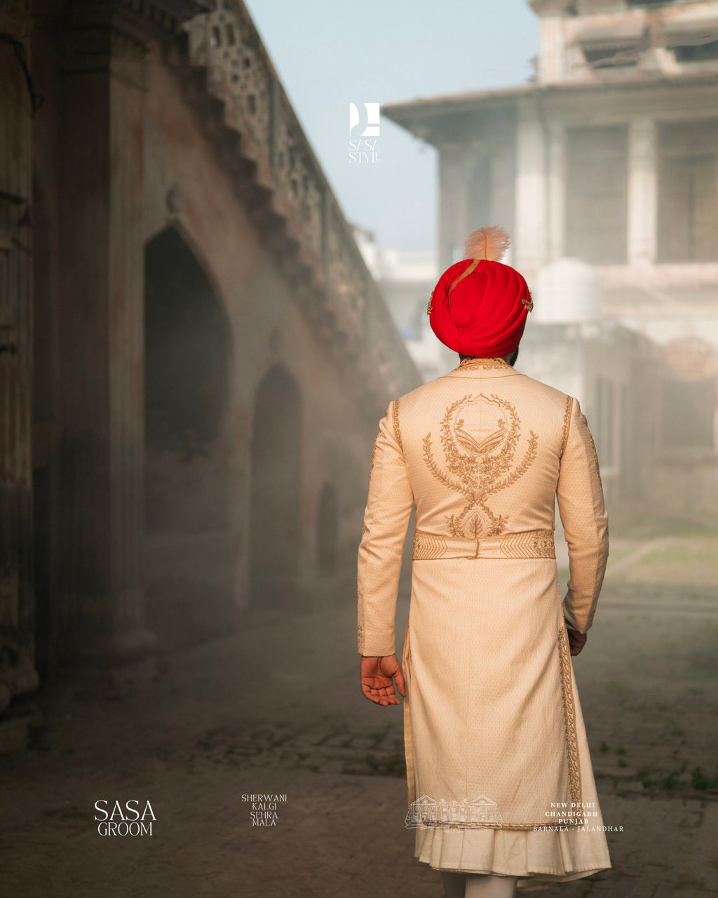 Ivory Sherwani for Wedding with Gold Embroidery Floral Jaal Design