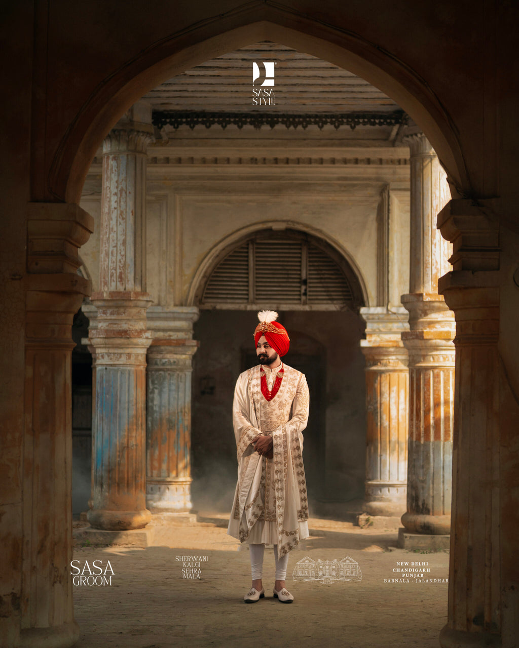 Ivory Sherwani for Wedding with Gold Embroidery Floral Jaal Design