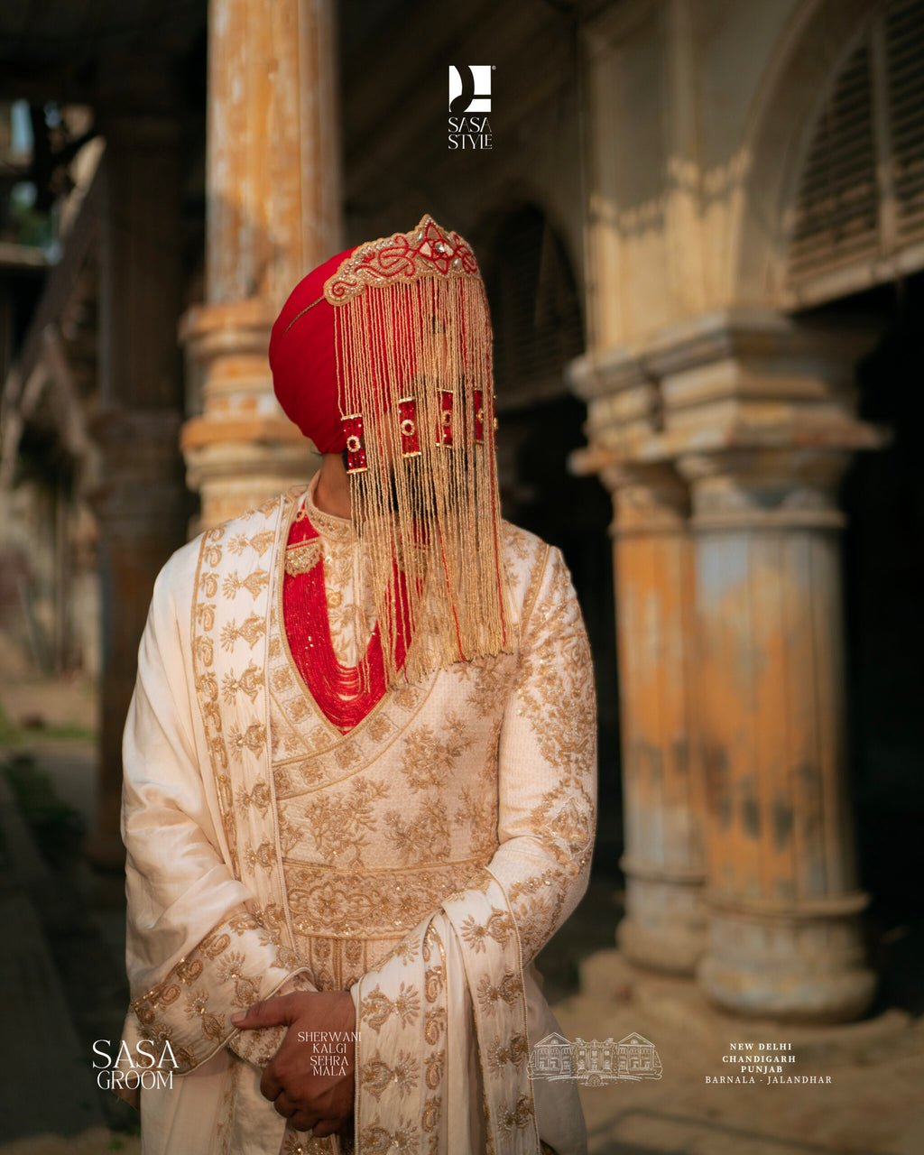 Ivory Sherwani for Wedding with Gold Embroidery Floral Jaal Design